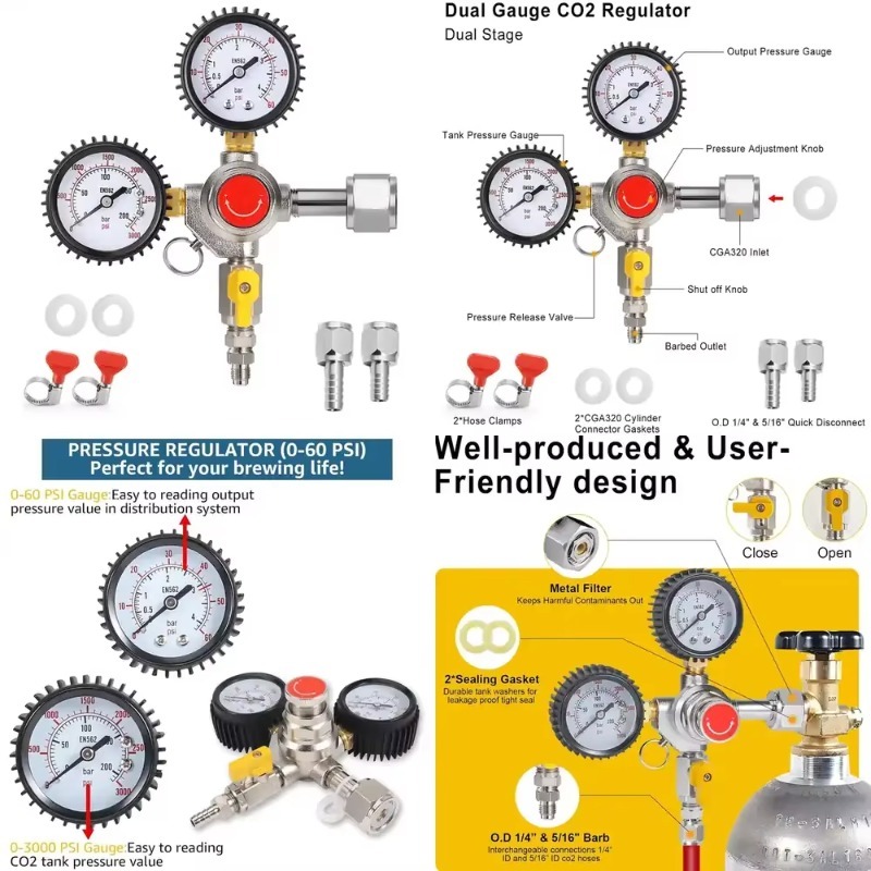 Co2 Regulator Dual Stage - CO2 Regulator Draft Beer Regulator 60PSI