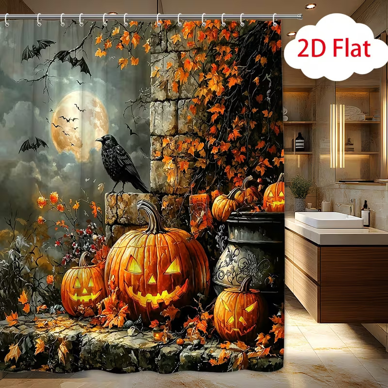 1pc Halloween Shower Curtain G - Aquarium Zombie ulasan dan harga