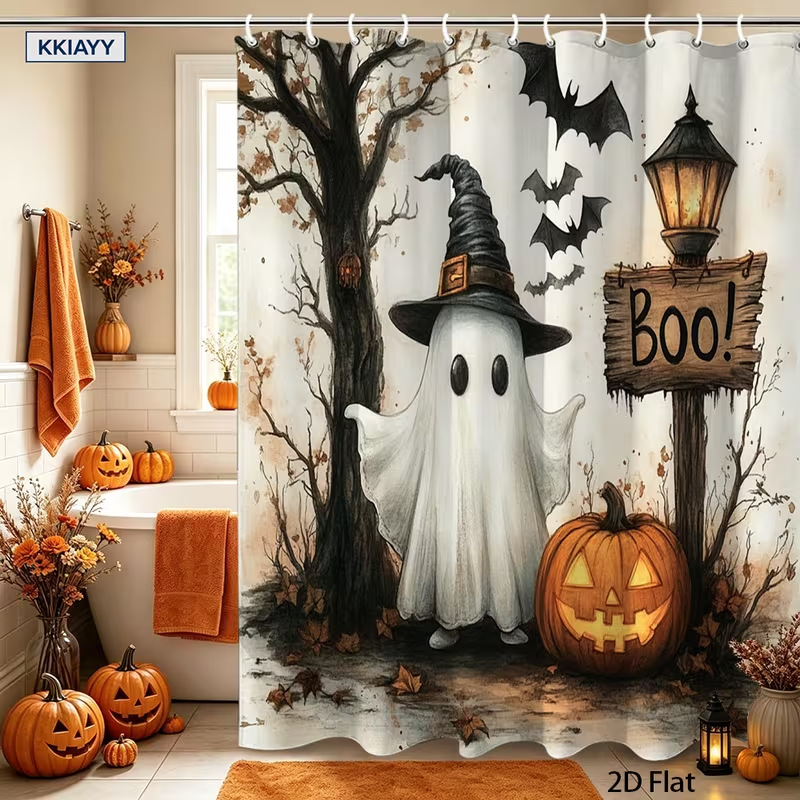 1pc Halloween Shower Curtain G - Aquarium Zombie ulasan dan harga
