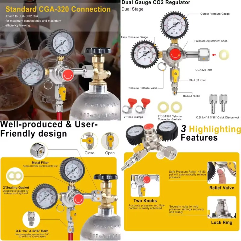 Dual Gauge CO2 Tank Regulator  - Co2 Regulator Dual Stage ulasan dan harga