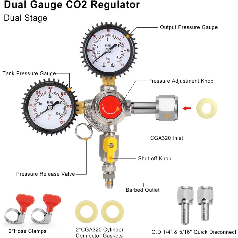 Dual Gauge CO2 Tank Regulator  - Co2 Regulator Dual Stage ulasan dan harga
